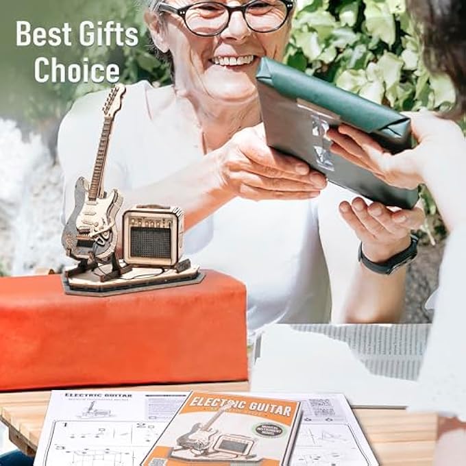 3D PUZZLES FOR ADULTS, DIY WOODEN MODEL KIT FOR ADULTS TO BUILD, ELECTRIC GUITAR DESK TOY PROJECT FOR KIDS, BIRTHDAY, CREATIVE DESKTOP ORNAMENT MODEL GIFT - Image 4